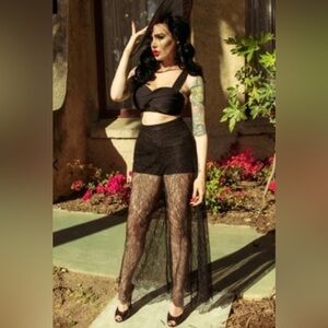 La Femme En Noir Black Widow Palazzo Pants in Black Lace